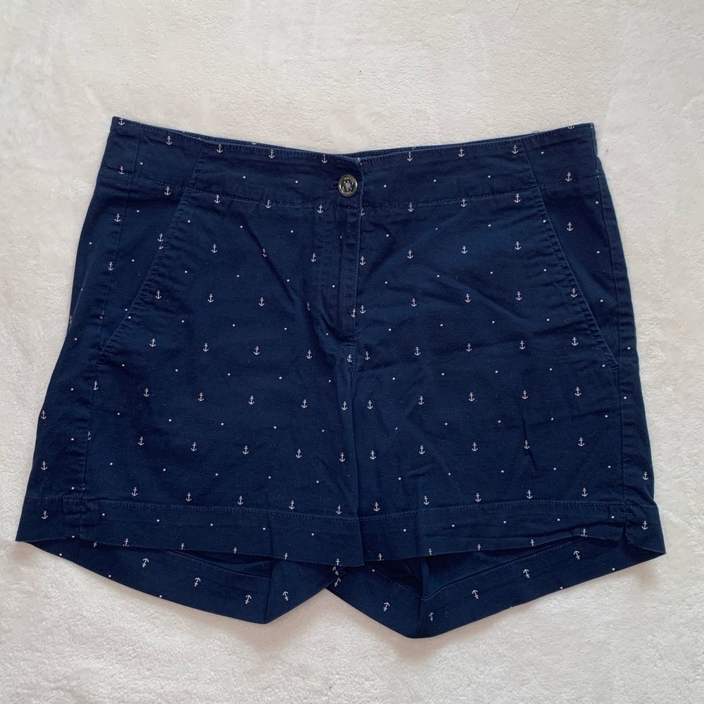Navy Blue Women's Shorts with Anchor Print